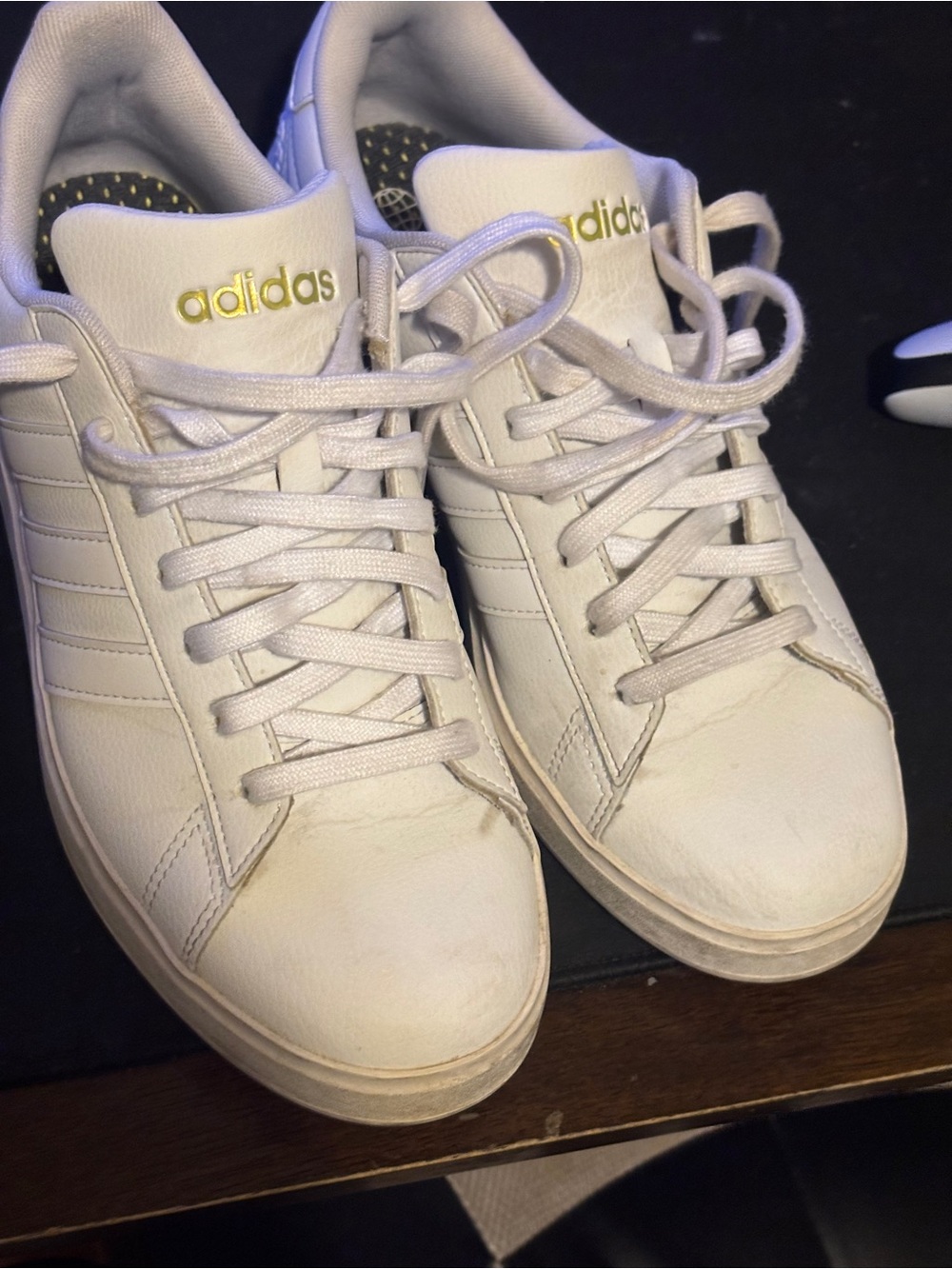adidas Kids White Sneakers with Gold Logo
